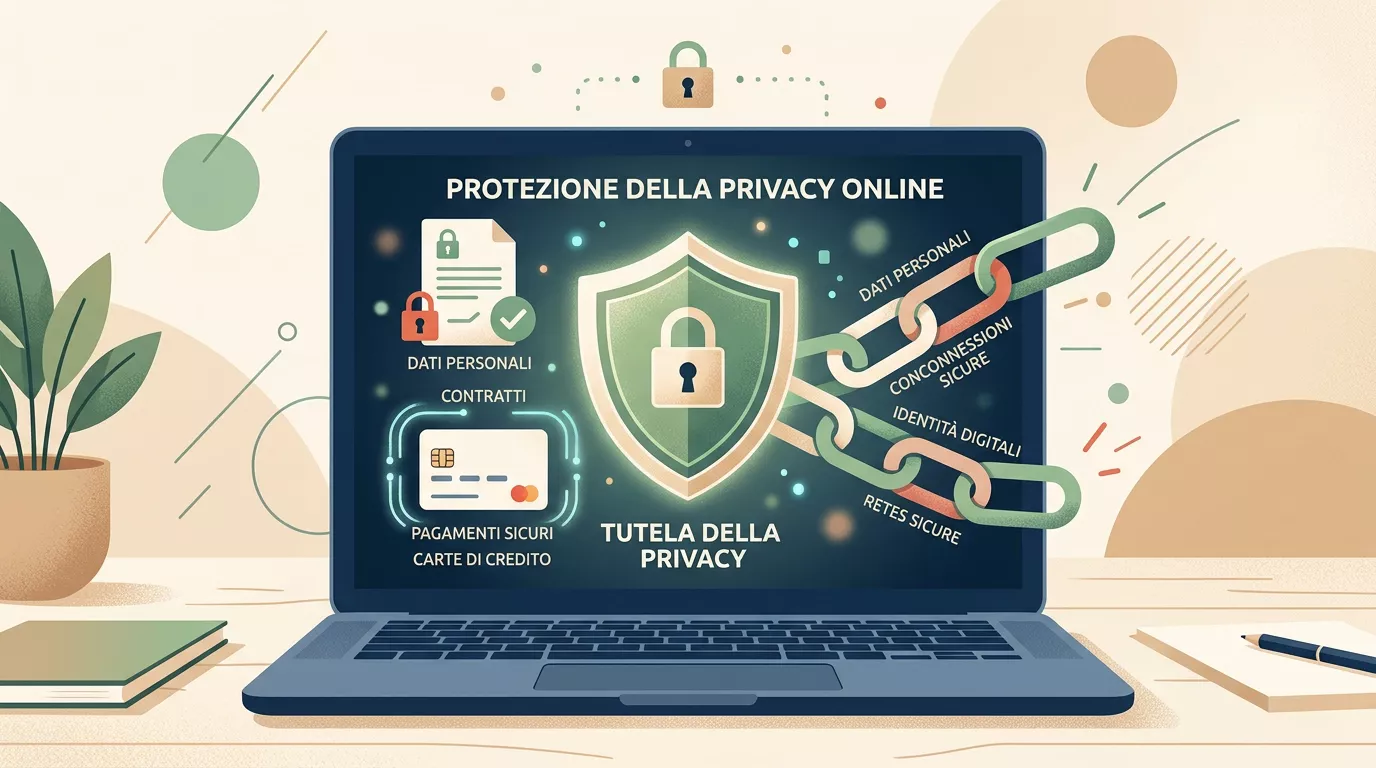 Schermo con controlli di sicurezza su dati personali e link